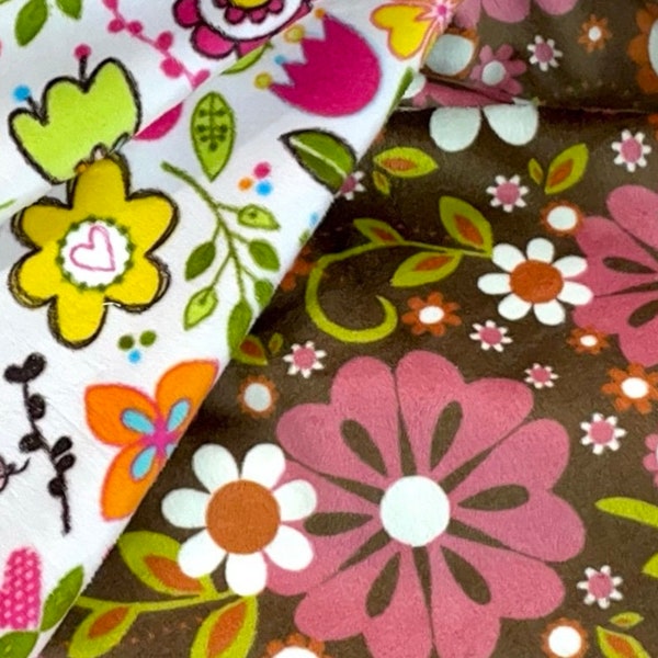 Minky floral fabric, sale discount brown white  pink flowers, soft and smooth, blanket fabric, Baby minky blanket, Riley Blake Indian Summer