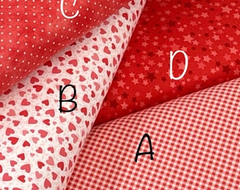 Franela roja Playtime de Maywood Studio, corazones, cuadros vichy, estrellas, lunares, manualidades, acolchado, se vende cortada a medida, muy suave, excelente calidad