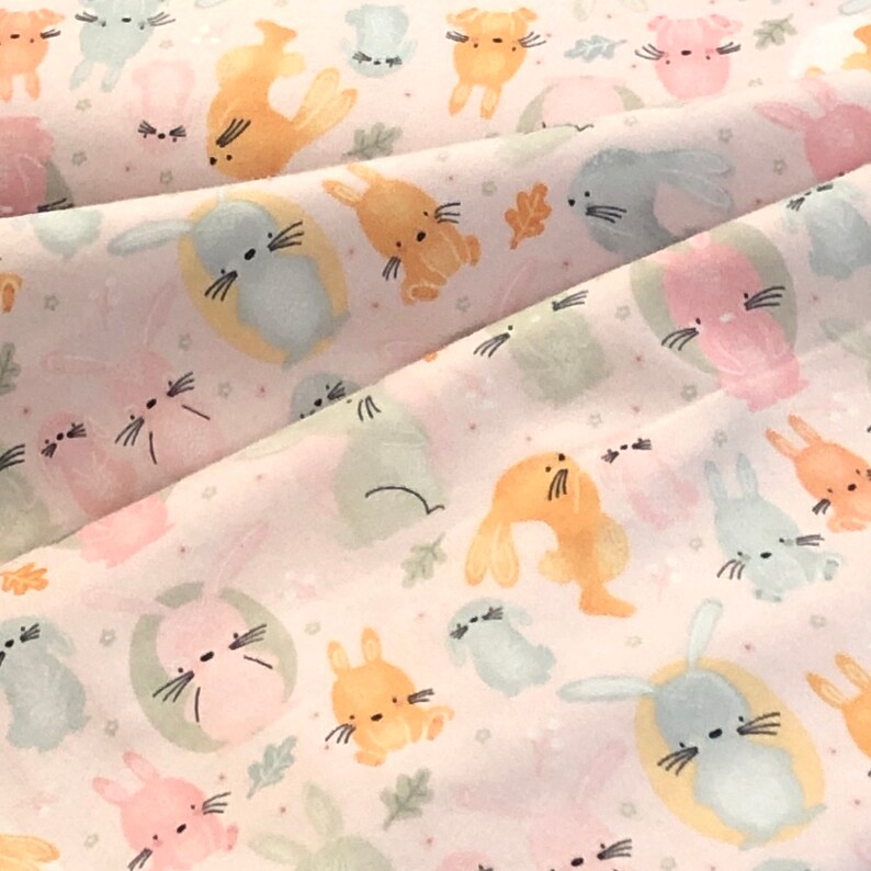 Bunny Rabbit flannel, Easter bunny, pink gray, springtime, baby toddler fabric, nursery, coordinate, A E Nathan Comfy flannel, by the yard image 2