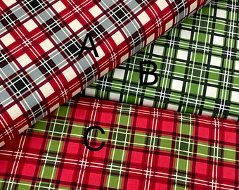 Tela de cuadros navideños, tela 100 % algodón, Riley Blake, multicolor, rojo, verde, gris, decoración navideña, acolchado, cuadros escoceses