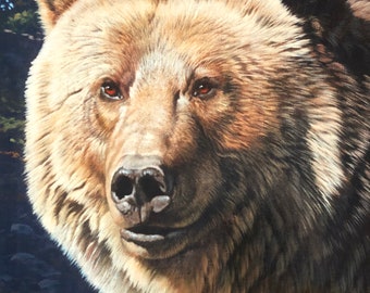 Wild and Beautiful Bear fabric panel, Wildlife Fabric, grizzly, digitally printed broadcloth Fabric Panel by Riley Blake Designs 35x44&quot;