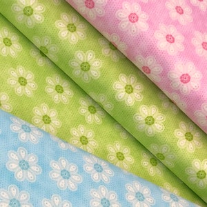 Flower garden, carrot patch by Studio e, green pink blue, daisy, top quality cotton quilting sewing fabric, dress skirts, sold by the yard
