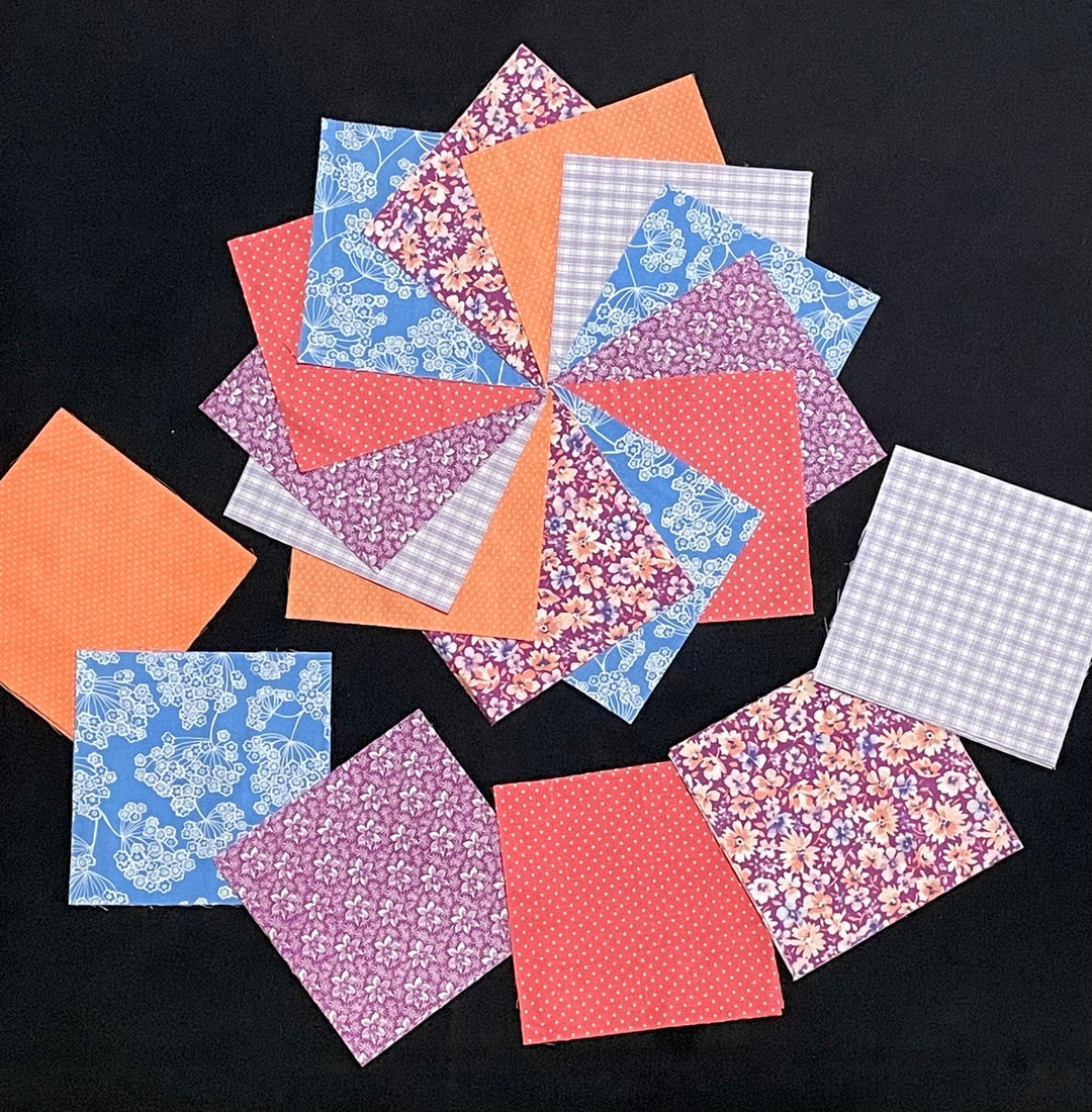 48 Purple Blue Coral 7 Pre Cut Square Quilt Blocks Etsy