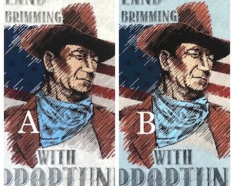 American John Wayne Fabric panel by Riley Blake, Ready to ship, sold by the panel, white cream, blue, Freedom USA flag, courage, sheriff