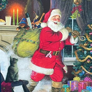 Under the Mistletoe, Christmas, Santa Clause Fabric Quilt Panel, 100% Cotton Fabric, Jolly Old St Nick fabric panel, bag of toys, Holiday