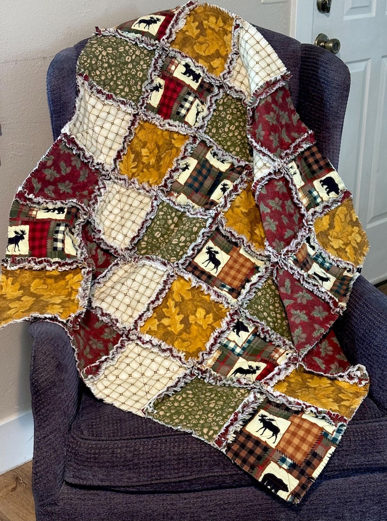 Lap Rag Quilt Plaid Deer Bear Woodland Lap Rag Quilt KIT, 7