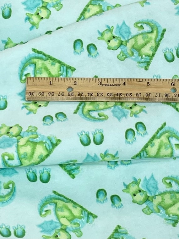 Dragons on aqua Blue, Comfy Cotton Flannel A. E. Nathan, paw prints, Baby Sleepy time FLANNEL Fabric, green dot coordinate