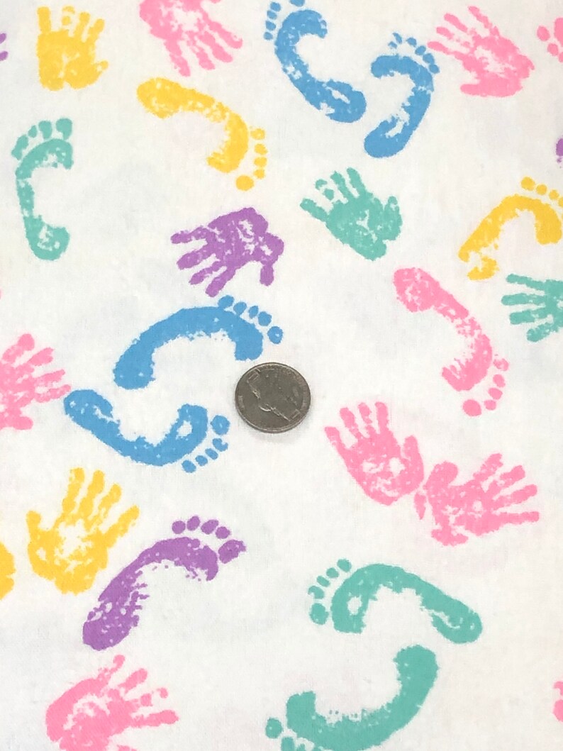 Baby footprint fabric hand prints pink blue purple green Etsy