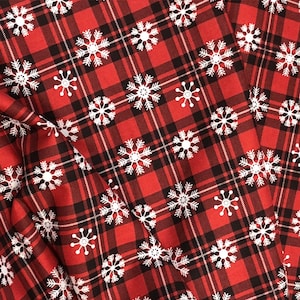 Over the River Snowflake Plaid by Springs Creative, red black cotton broadcloth fabric, sewing fabric, Christmas plaid, sold by yard