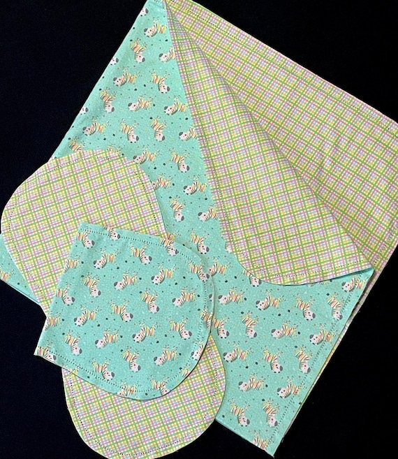 ヘムステッチ ゼブラ ジャングル おくるみブランケットとバープクロス