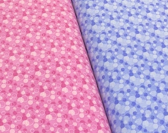 Bubbles circles polka dot periwinkle blue, white pink flannel fabric, boy girl receiving blanket, comfy prints AE Nathan, rag quilt fabric,