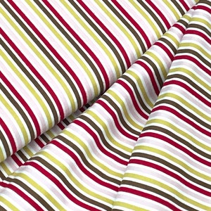 Striped red green pink brown flannel fabric, Cotton flannel, sold By The Yard, quilting sewing, crafts