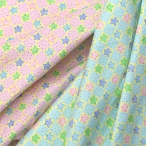 Stars pink, aqua blue green flannel Fabric, colorful  stars. girl flannel, baby boy star blanket, quilt backing, by the yard Flannel