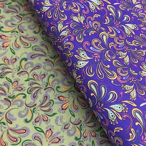 Paisley Bandanna, handkerchief fabric, sage green, purple, Flip Flop by Marshall Dry Goods, cotton western rodeo, cowboy Southwest