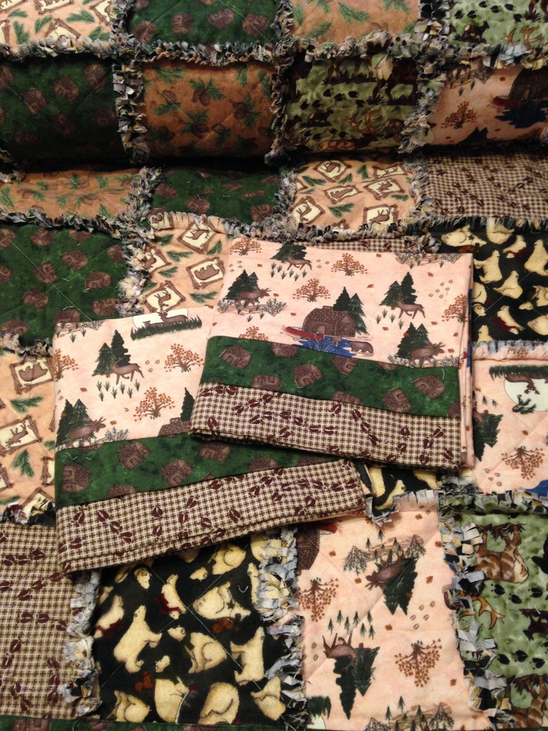 Woodland Rag queen quilt Wilderness Wildlife scenic cabin ...