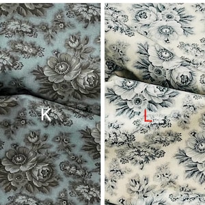 Dark & Stormy fabric, 100% cotton, by Maywood Studio, large floral, gray cream, MAS10440-E, rose flowers, MAS10440-N teal, quilt fabric