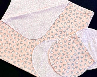 Elefante Hemstitch pink Snuggle in the Jungle franela Manta de recepción y 2 paños para eructos, lunares, safari de bebé, ganchillo, manta de niña