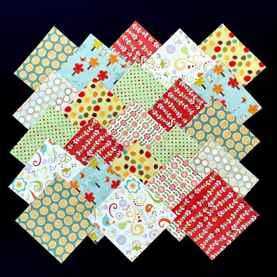 50 Floral Pre Cut 7 Fabric Quilt Square Blocks, Floral Fabric, Vines