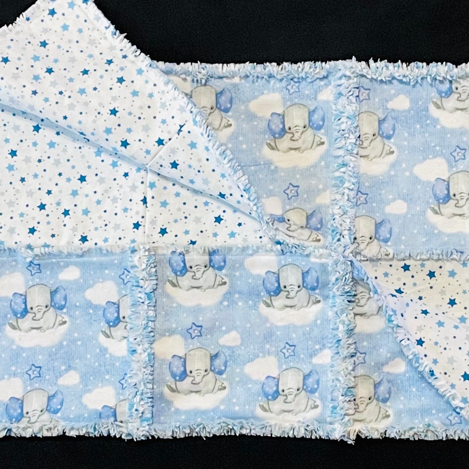 Blue Baby Elephant NO CUT Rag Quilt Flannel Fabric Bundle DIY Etsy