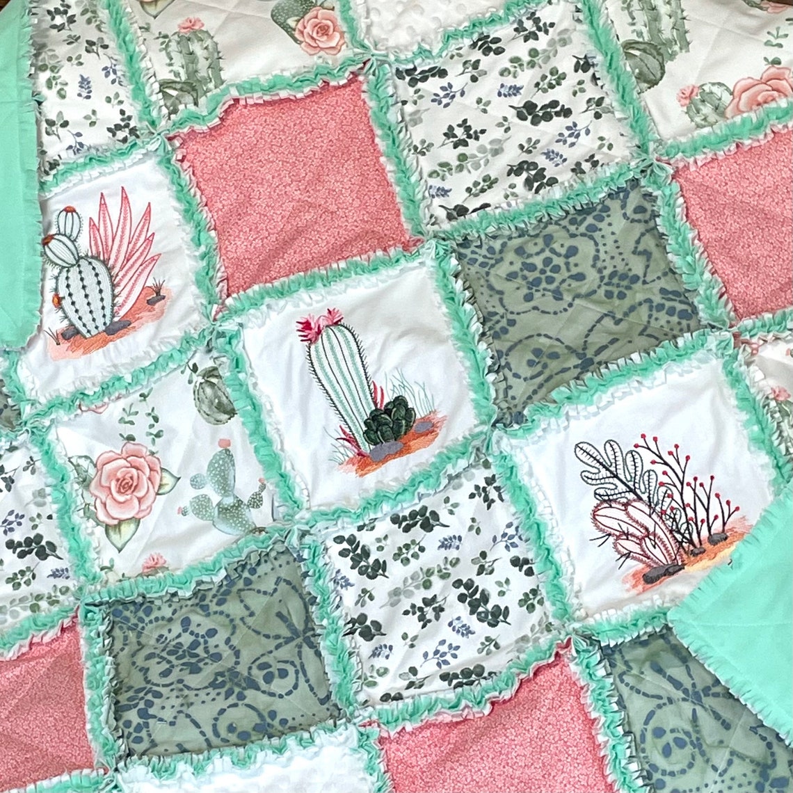 Cactus Flower Rag Quilt or Pre Cut Quilt Kit 3 Layers Etsy