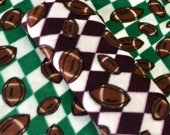 FLEECE football, green white purple, 1 yard Fabric,sport fleece fabric, discount sale, blanket, no sew blanket fabric, 60 wide anti pill