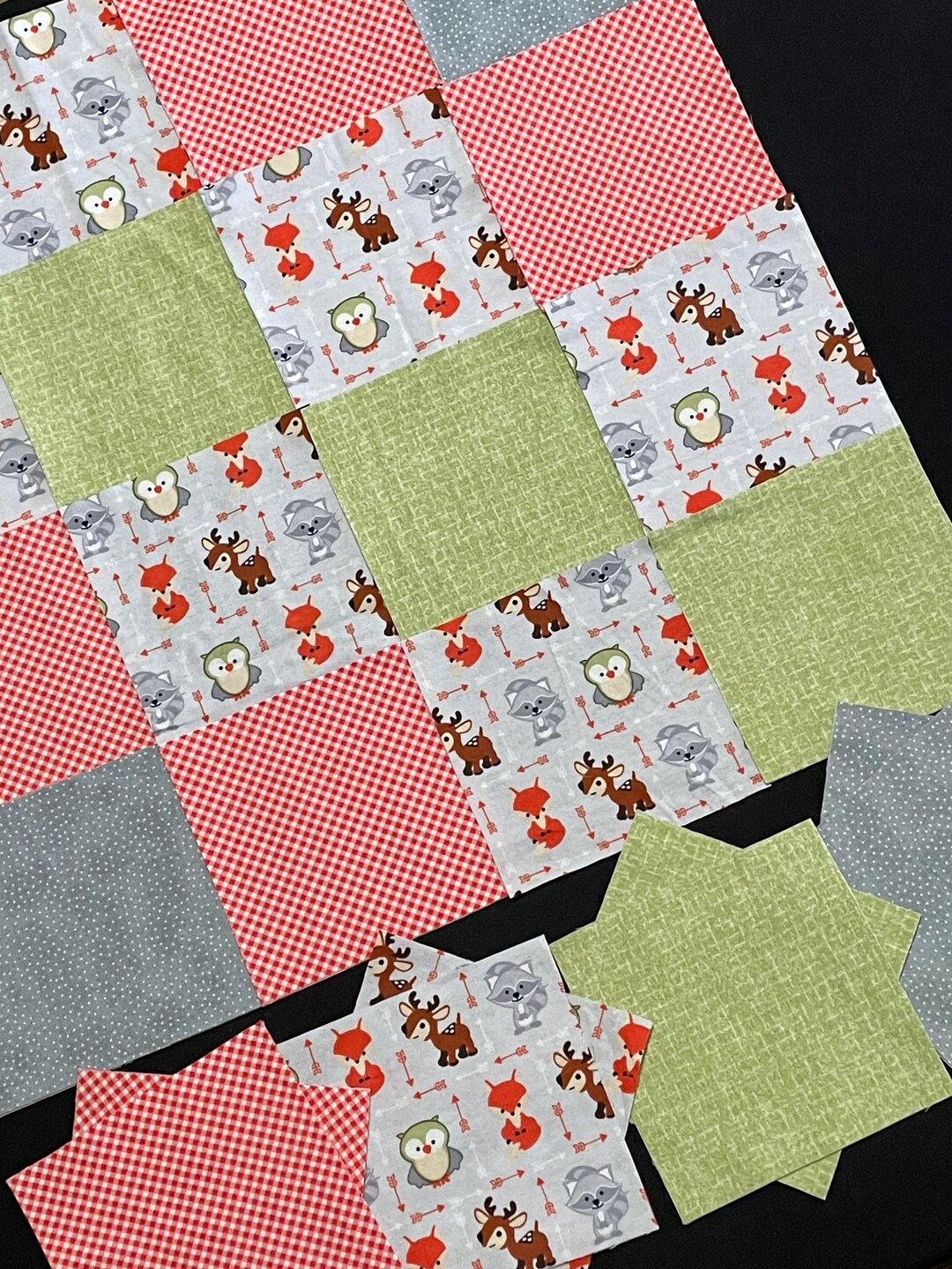 Woodland Forest Animal Rag Quilt Kit 96 Pre Cut 7
