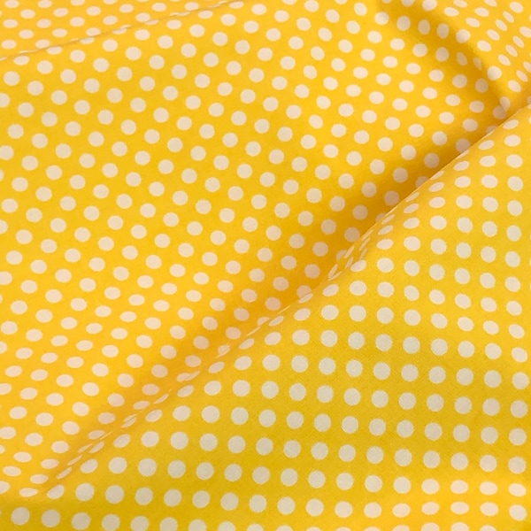 Yellow Polka dots, yellow white dots, small dots, cotton broadcloth fabric, by Riley Blake, Quilting fabric, spring, sold by yard