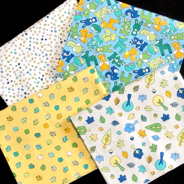 Babes in the Woods 1/2 yd fabric bundle, flannel fabric, bunny deer mushroom, polka dots, quilting fabric, baby boy girl blanket flannel