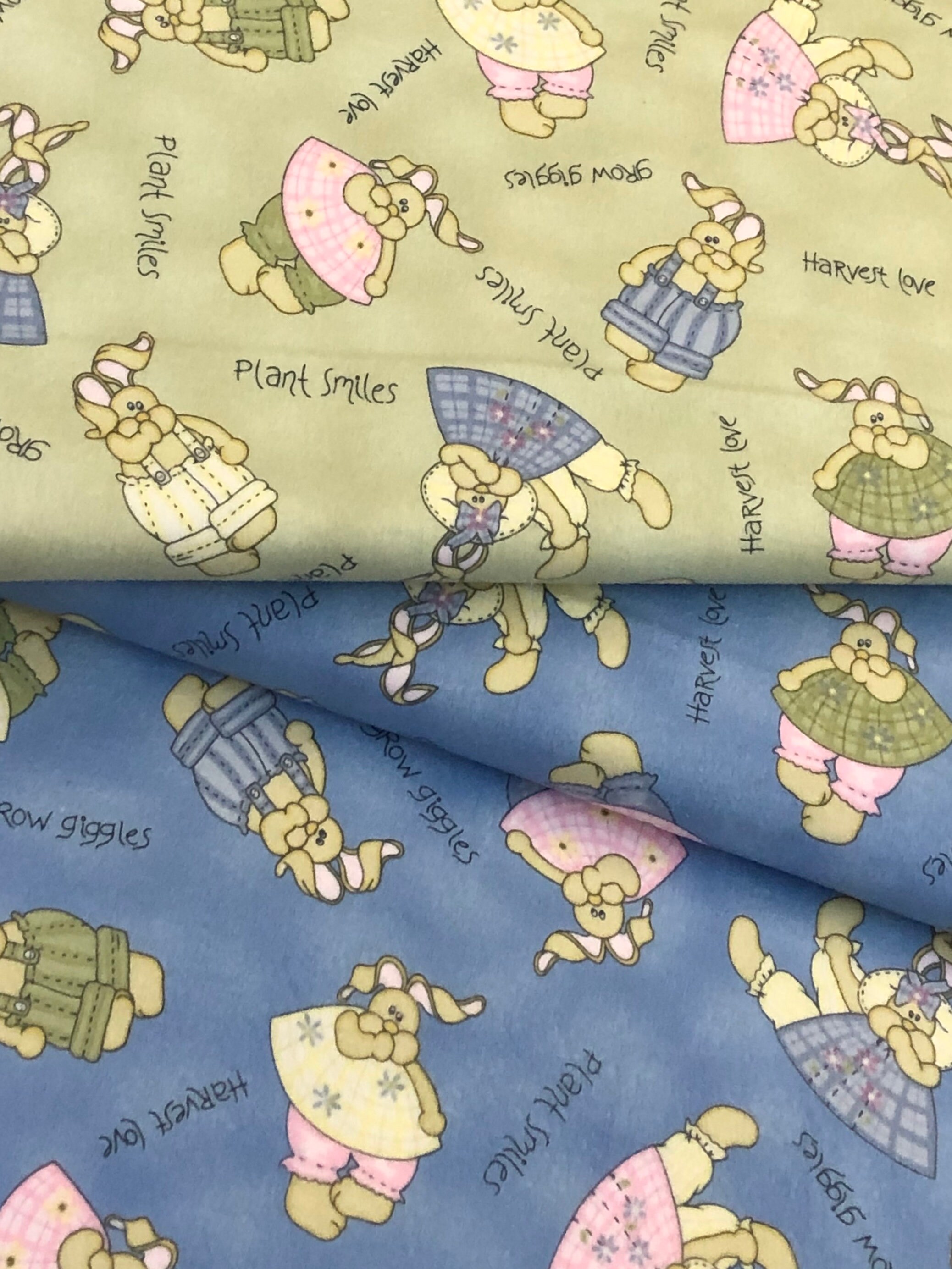 Lumelo and Ginger - Tamm - on Light Green - Bunny Rabbit - Printed by Family Fabrics main image 1