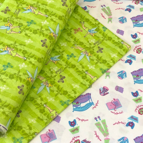 Tinkerbell  Barbie vintage girl flannel fabric,  blue purple pink yellow green, Barbie Dress up, baby blanket fabric, sold by the yard