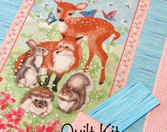 Woodland Forest Friends QUILT KIT, Igel Hase, Reh Fuchs Vögel, Stoff Panel, Wilderness Tiere, Stoff Panel, Back Binding by Studio e