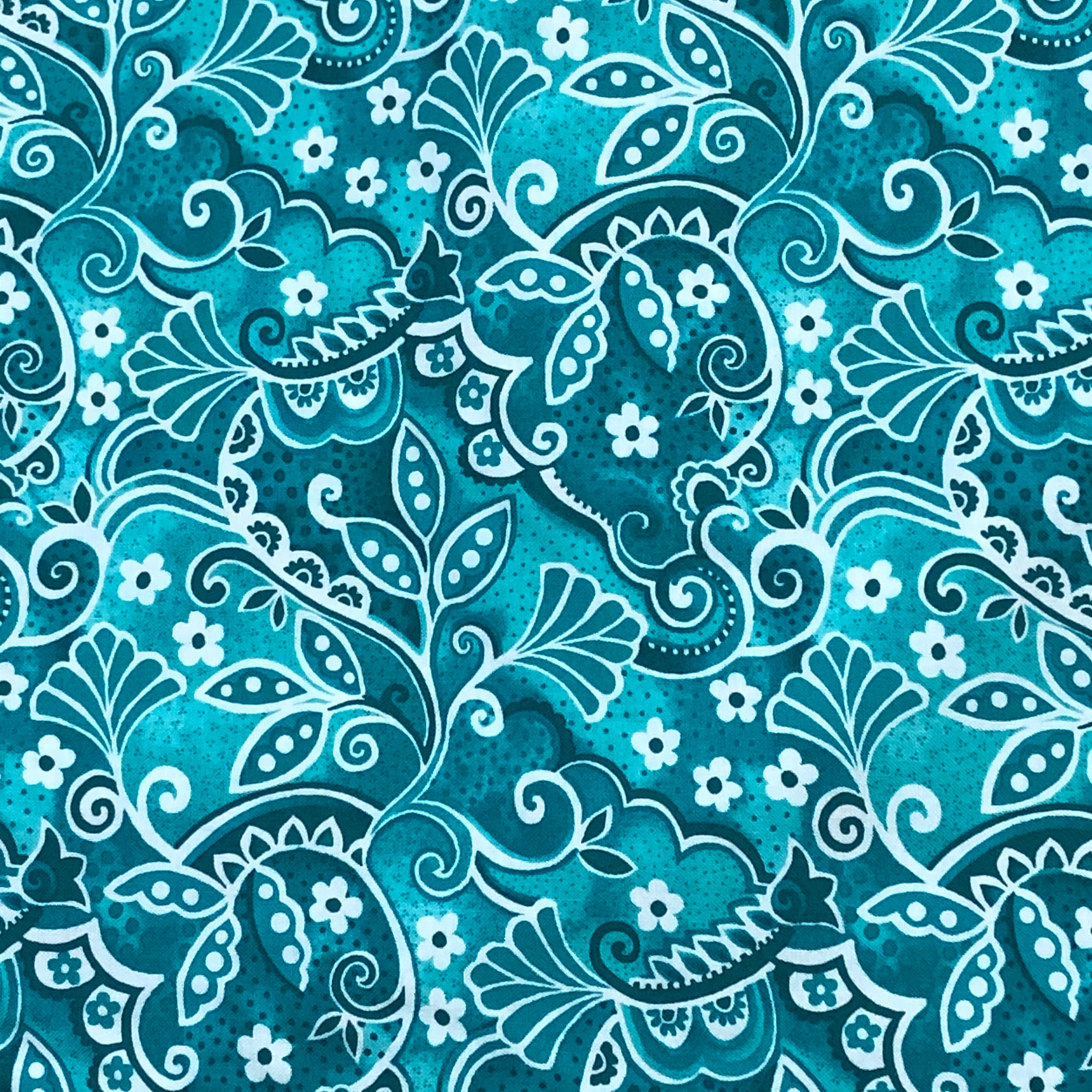 Aqua Green swirl vine floral cotton fabric by Blank quilting | Etsy