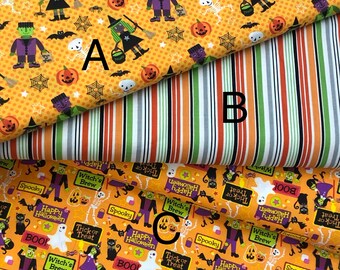 Tela a rayas verde morado negro naranja amarillo verde, tela a rayas de Halloween octubre otoño cortada a medida