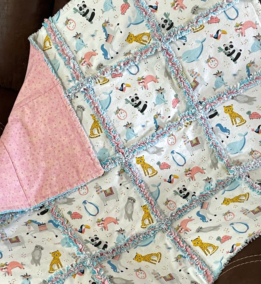 Ark Rag Animals Noah's Ark Rag Quilt, Unicorn, Panda Bear, Sloth, Llama, Tiger, Penguin ...