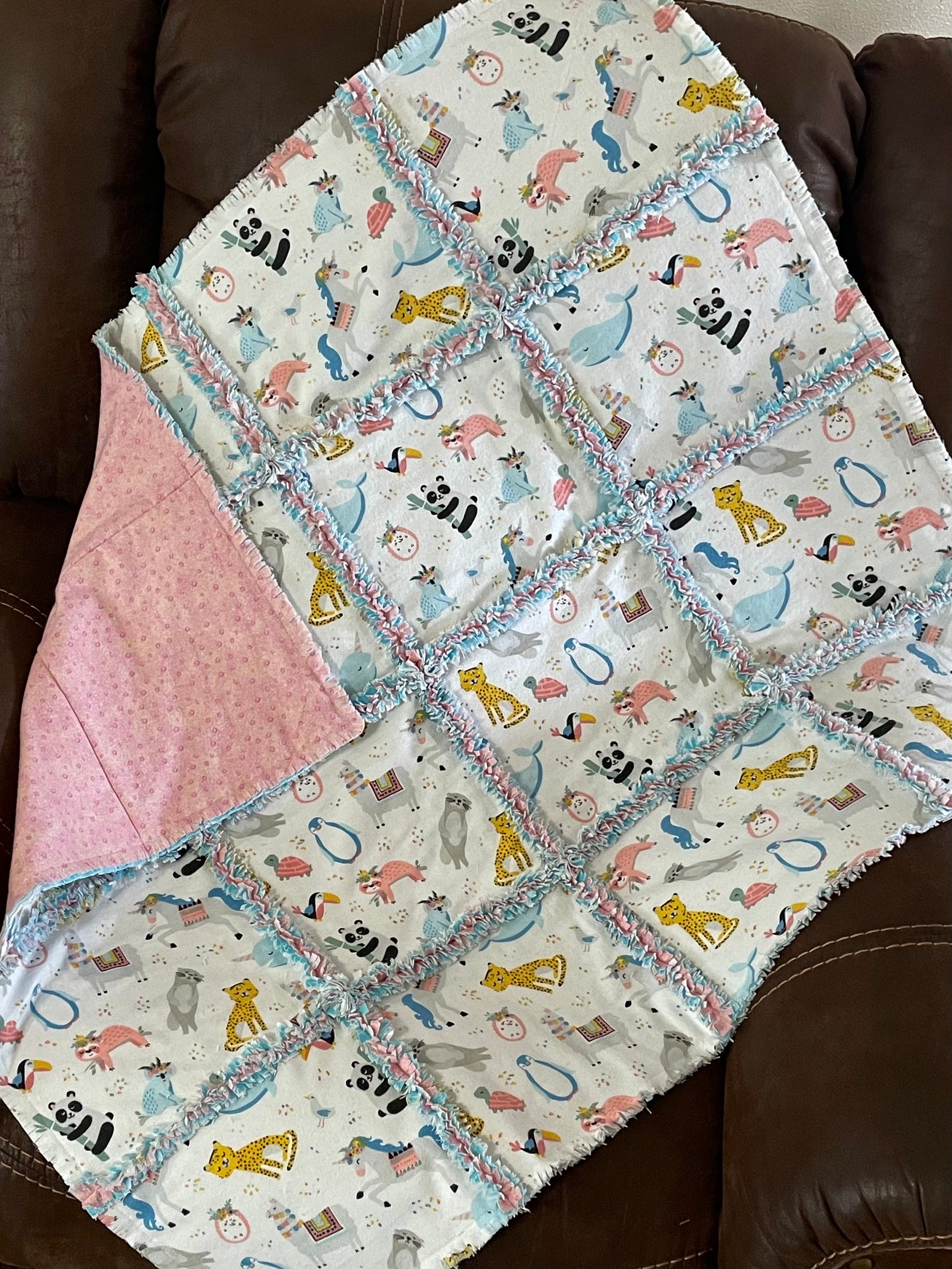 Ark Rag Animals Noah's Ark Rag Quilt, Unicorn, Panda Bear, Sloth, Llama, Tiger, Penguin ...