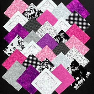 90 pink gray white black floral flower 7&quot; pre cut square, embroidered quilt blocks, cotton quilt fabric, flowers, stackers charms, patchwork