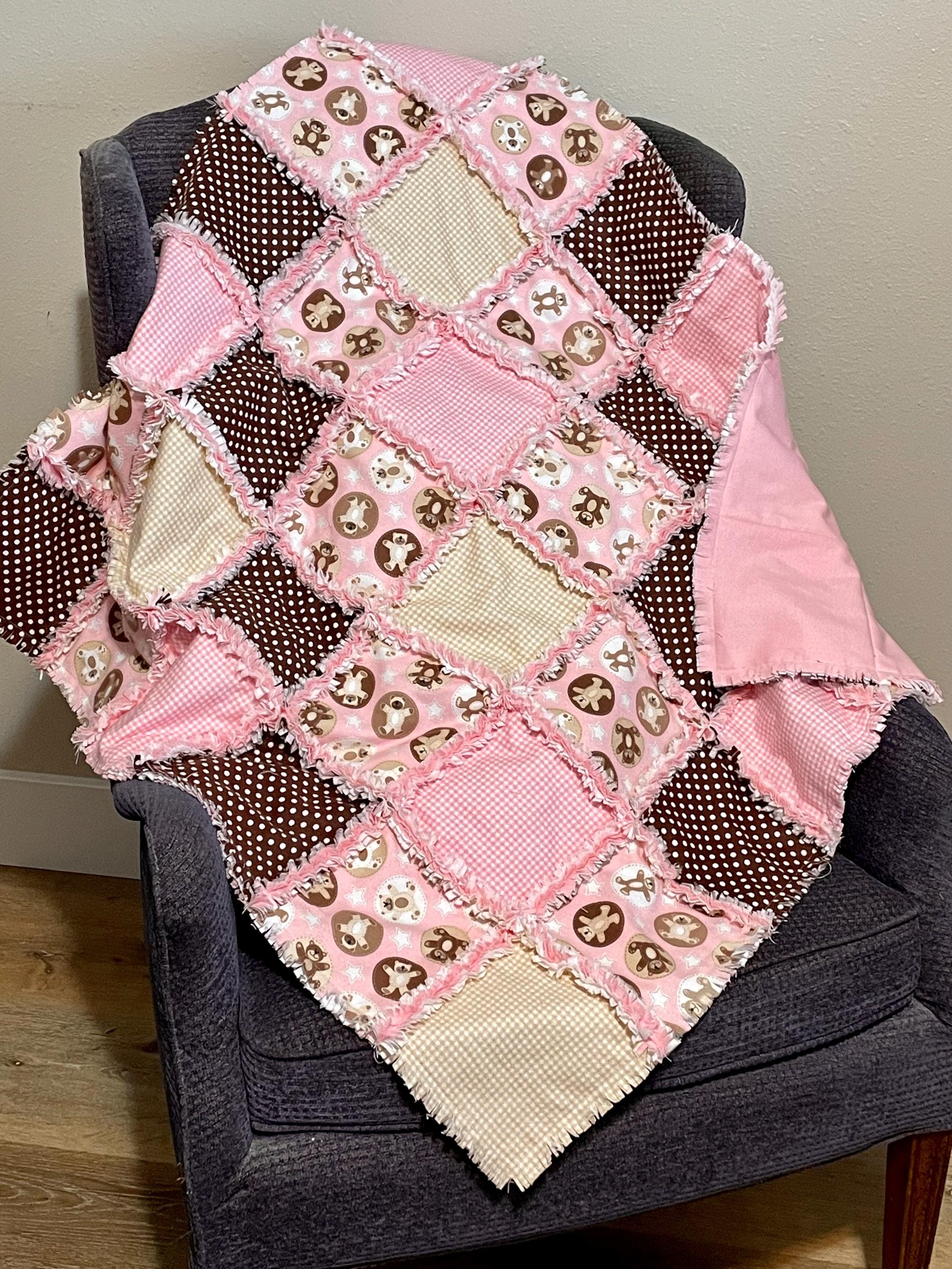 72 Teddy Bear 7 Inch Pre Cut Squares FLANNEL Rag Quilt Kit, Brown Pink ...
