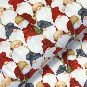 Timber Gnomies FLANNEL fabric, Henry Glass, red tan black, buffalo plaid, bear beaver, reindeer, sleigh snowflakes, block pictures, axe