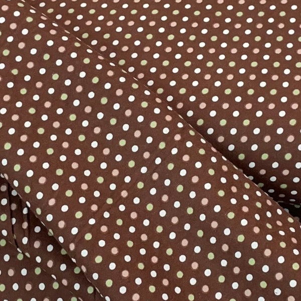 Brown polka dots flannel, green white dots, dot Flannel Fabric, quilt flannel backing, by the Yard, soft top quality flannel