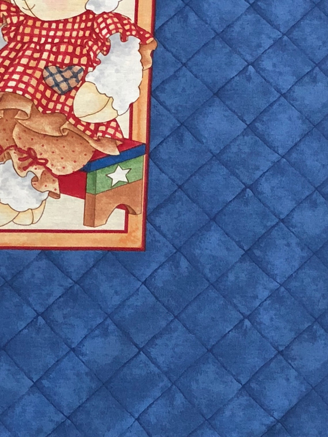 Teddy Bear train Quilt Kit toys blue red cotton fabric panel Etsy