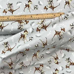 Bambi Thumper Disney cotton Fabric, Springs Creative, leaves twigs, quilt blanket fabric, beige gray white cotton fabric, by the yard