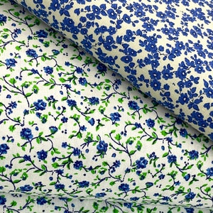Blue green, Floral Flower, calico, garden, white background, green leaves, quilting vintage look, quilt cotton