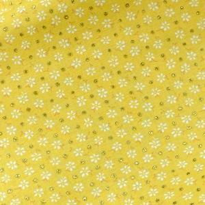 yellow metallic Daisy fabric, dot fabric, garden floral, cotton quilting fabric, spring sunflower