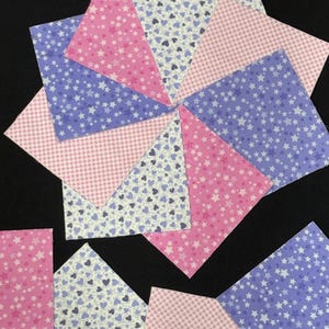 36 pink purple white Playtime Flannel 7" quilt blocks, 4 patterns, by Maywood Studio 100% Cotton, rag or patchwork, precut stackers charms