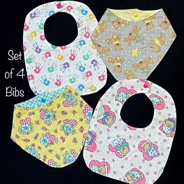 All 4 Baby Girl Bandanna drool Bibs, reversible, snap closure, absorbent dribble teething bib burping cloth, spit up rag, orange yellow pink