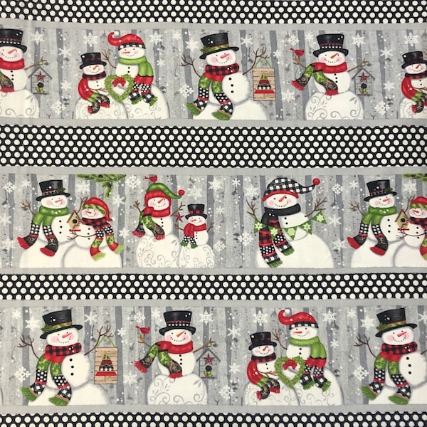 Snowmen, white black polka dot, birdhouse, Snow Place Like Home, Christmas holiday fabric, gray black red, by Studio E, mistletoe, snowman