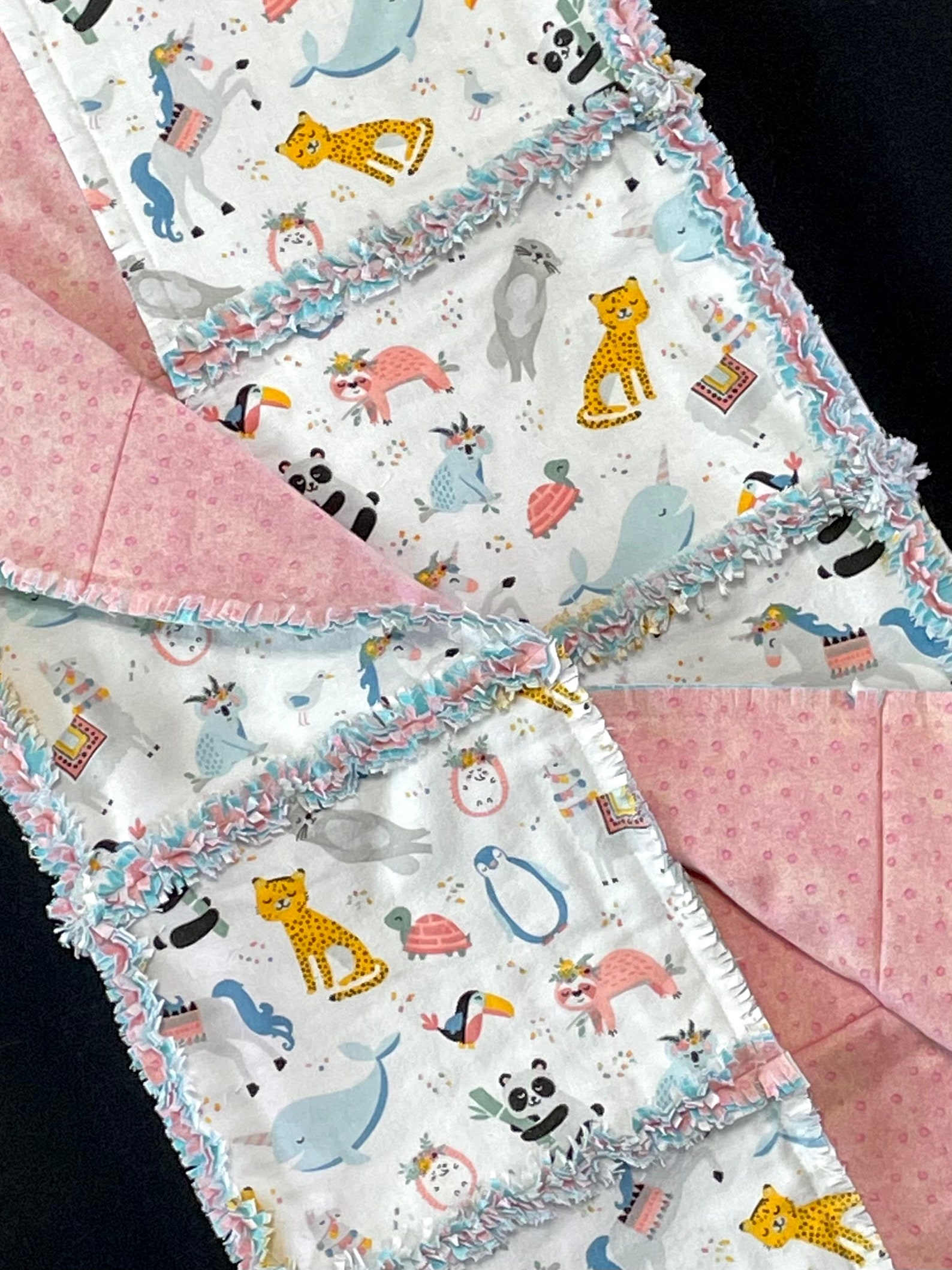 Ark Rag Animals Noah's Ark Rag Quilt, Unicorn, Panda Bear, Sloth, Llama, Tiger, Penguin ...