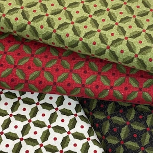 Maywood Snowdays Holly berry Flannel, Christmas, Black Red Green white, Cotton FLANNEL, SO soft looks like wool, no itch yard or 1/2 yard