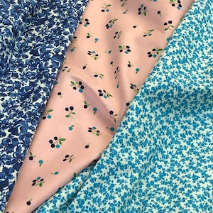 Blush pink Navy floral flower fabric, Aqua blue cotton fabric, small navy flowers, quilting fabric, apparel, Quilters Calicos, Country Girl