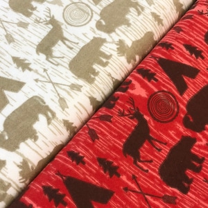 Buffalo moose bear deer FLANNEL geometric arrow red, white, tan High Adventure Riley Blake, by yard, Coordinate Fabric pictured & available